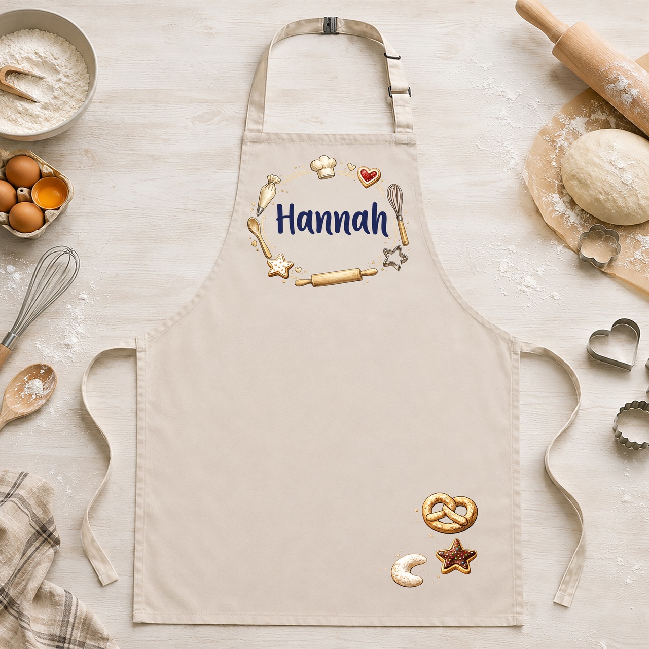 Unikatolo Kinderschürze BACKEN mit Name personalisiert | BEIGE