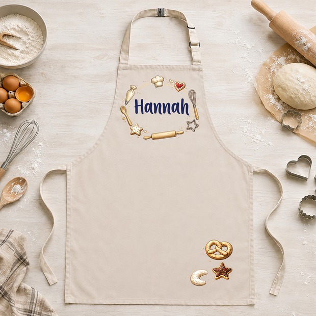 Unikatolo Kinderschürze BACKEN mit Name personalisiert | BEIGE