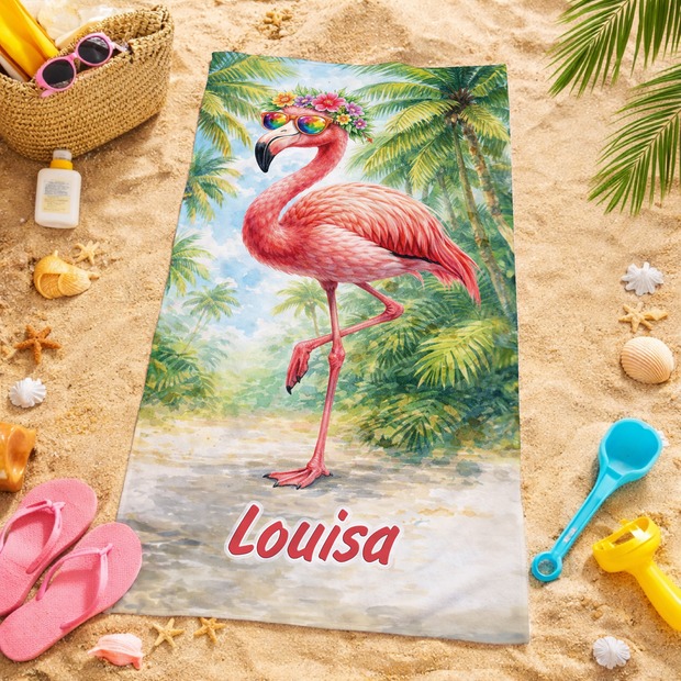 Unikatolo Kinder Handtuch Flamingo mit Name personalisiert
