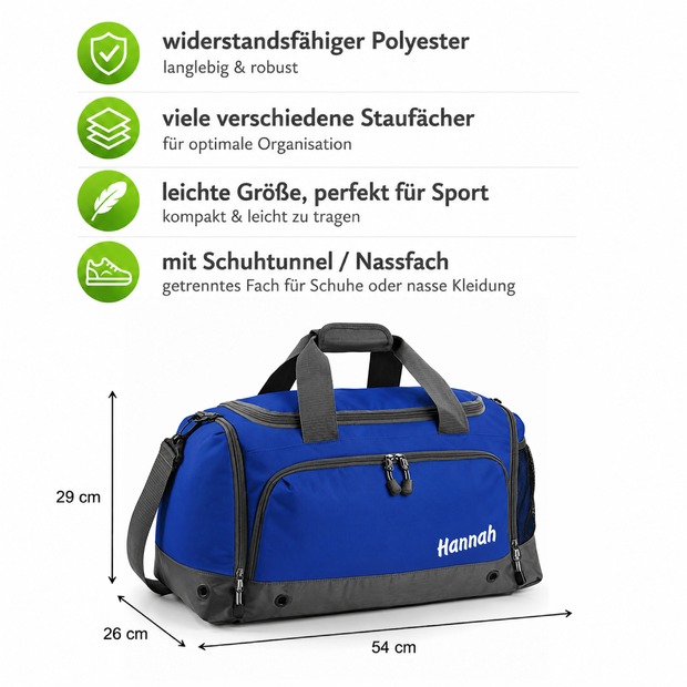 Unikatolo Sporttasche mit Name personalisiert Kinder & Erwachsene | BLAU