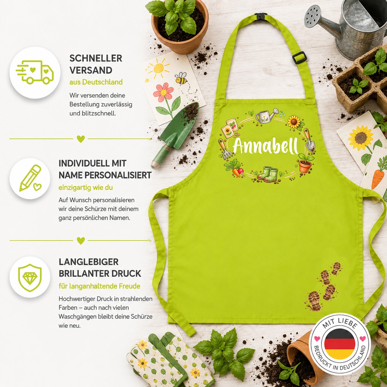 Unikatolo Kinderschürze SCHULGARTEN mit Name personalisiert | NAVY