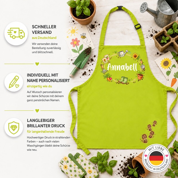 Unikatolo Kinderschürze SCHULGARTEN mit Name personalisiert | NAVY