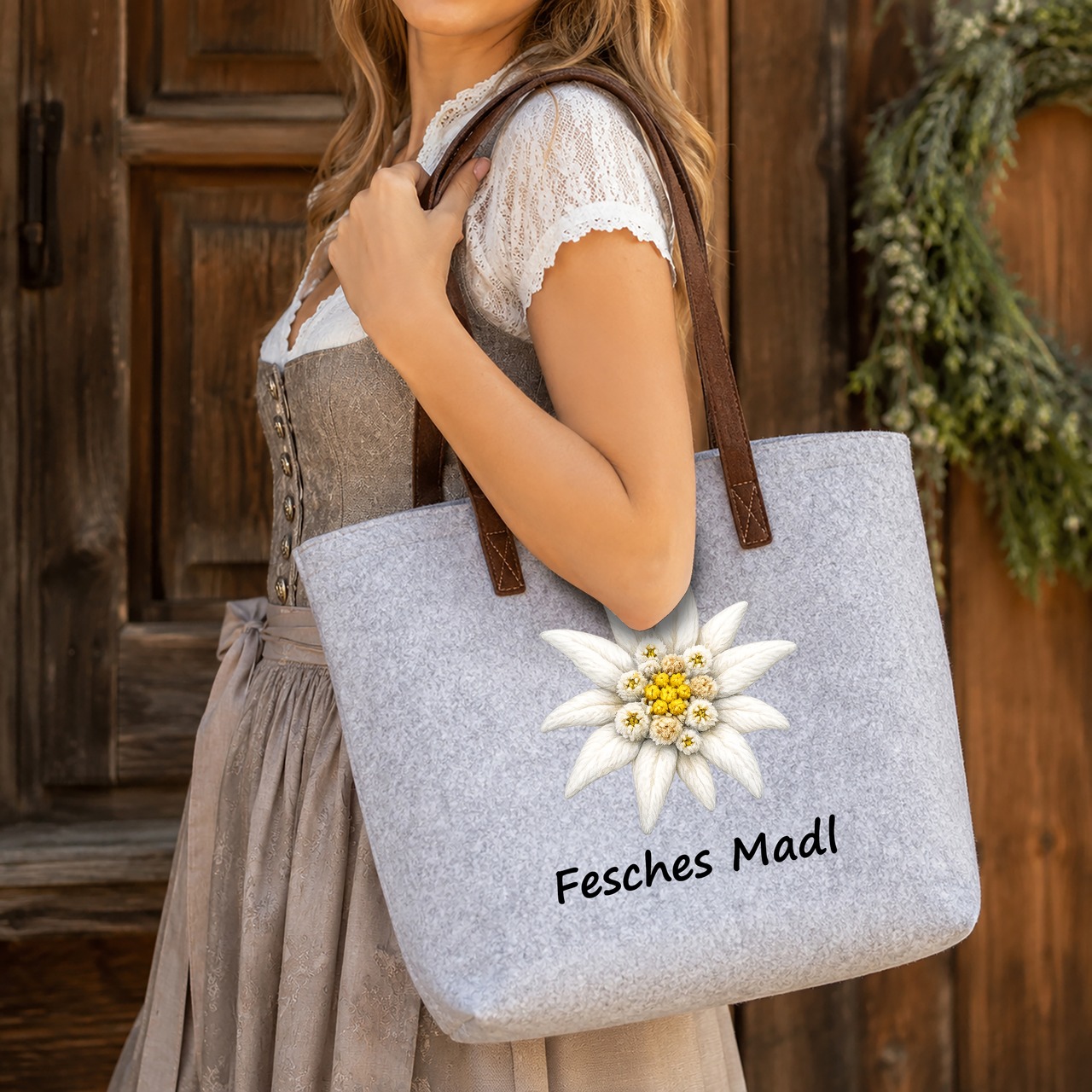 Unikatolo personalisierte Filztasche Edelweiß mit Wunschtext