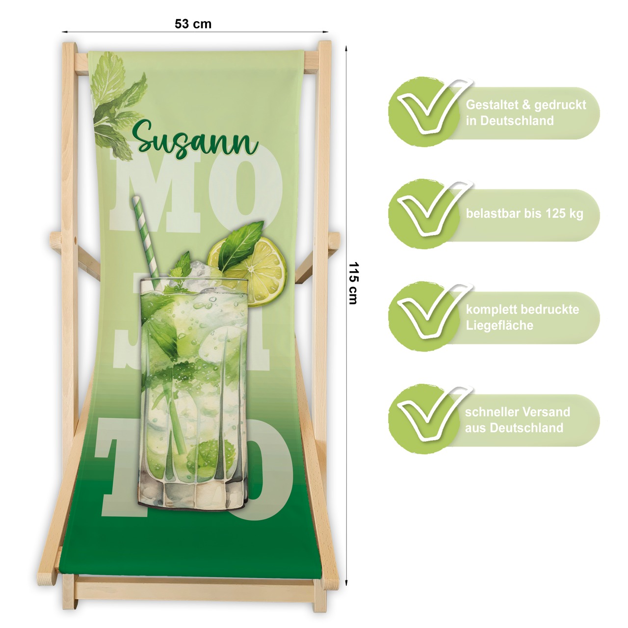 Unikatolo Liegestuhl MOJITO mit Name personalisiert