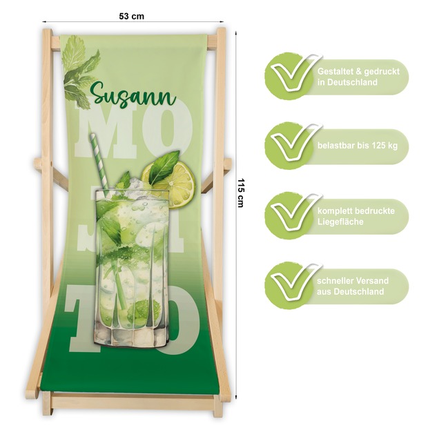 Unikatolo Liegestuhl MOJITO mit Name personalisiert