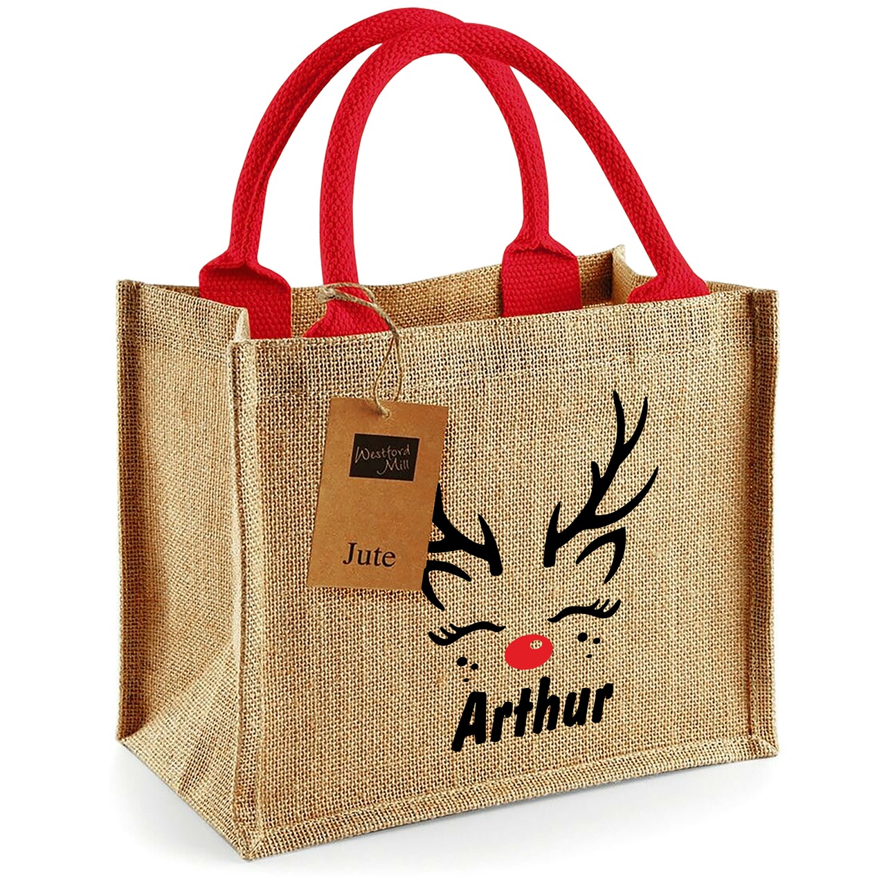 Unikatolo weihnachtliche Jute Tasche mit Name personalisiert