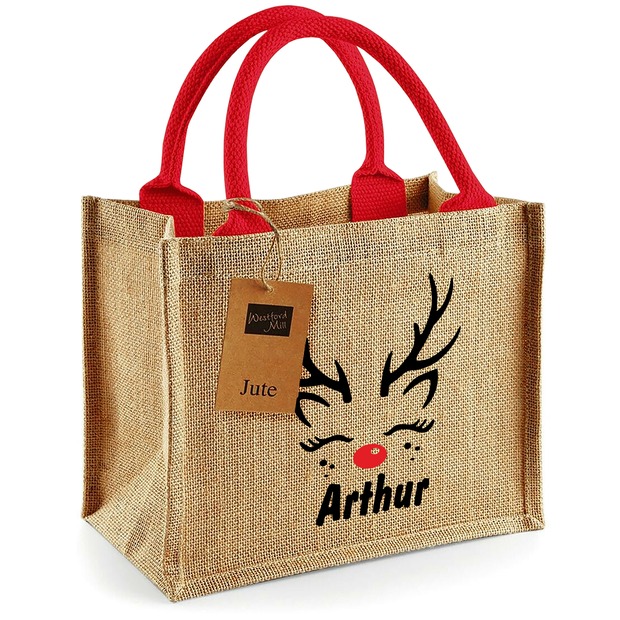 Unikatolo weihnachtliche Jute Tasche mit Name personalisiert