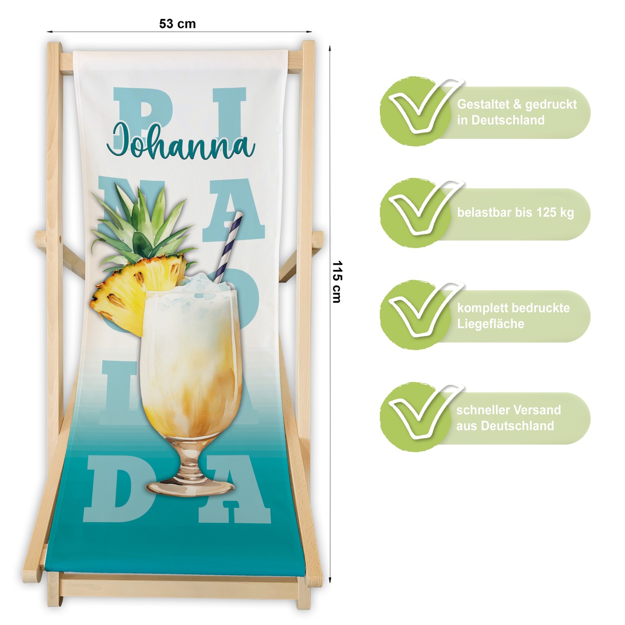 Unikatolo Liegestuhl PINA COLADA mit Name personalisiert