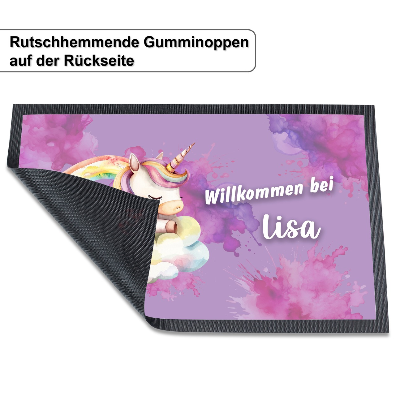 Unikatolo Fußmatte Kinderzimmer Einhornwelt mit Name personalisiert