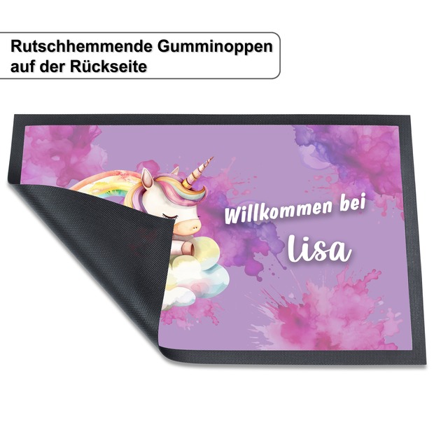 Unikatolo Fußmatte Kinderzimmer Einhornwelt mit Name personalisiert
