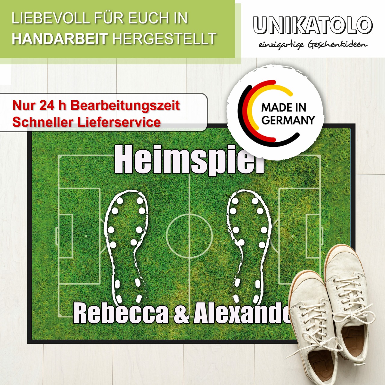 Unikatolo Fußball Fußmatte Heimspiel mit Name personalisiert