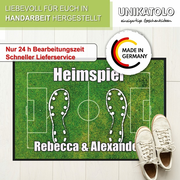 Unikatolo Fußball Fußmatte Heimspiel mit Name personalisiert