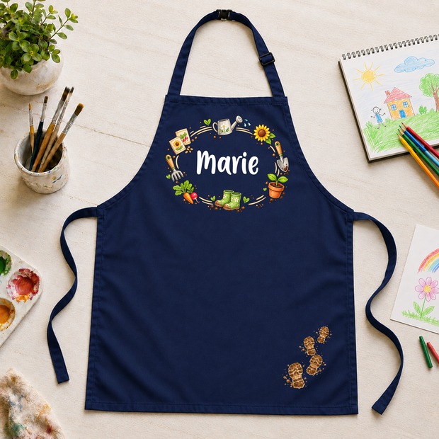 Unikatolo Kinderschürze SCHULGARTEN mit Name personalisiert | NAVY