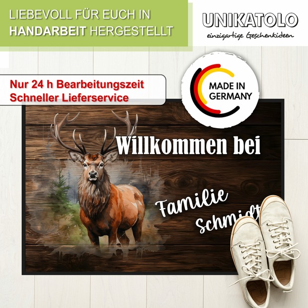 Unikatolo Fußmatte Motiv Hirsch 1 mit Name personalisiert