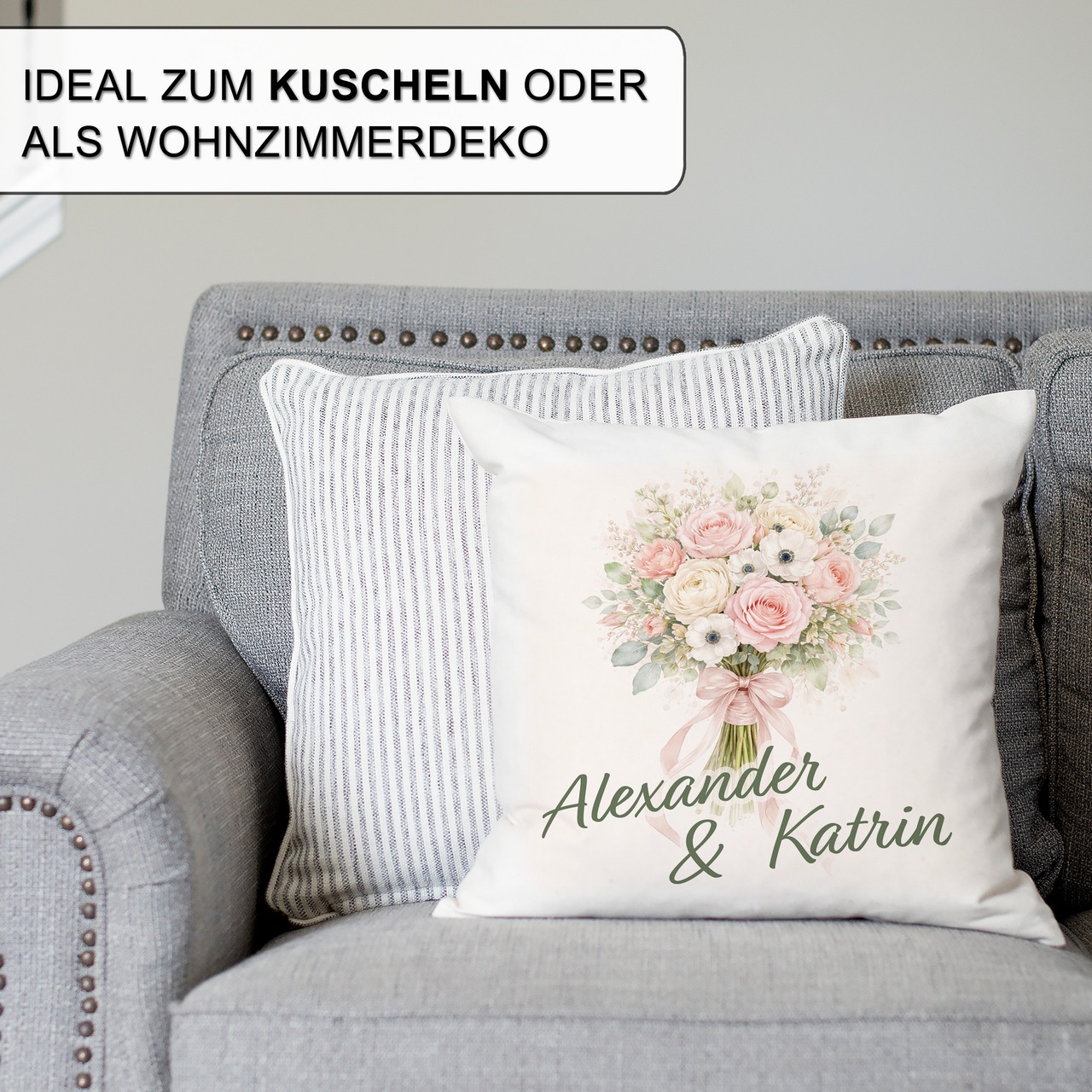 Unikatolo Kissen Motiv Hochzeit 3 mit Namen personalisiert