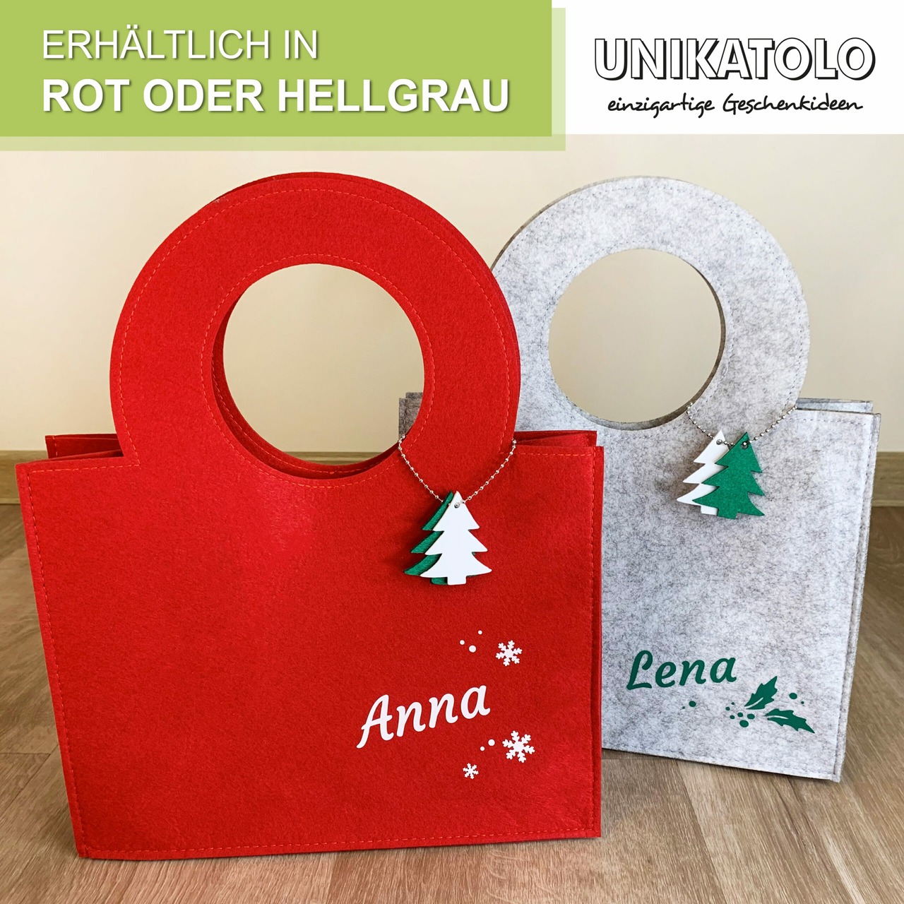 Unikatolo personalisierte Filztasche in grau mit Name