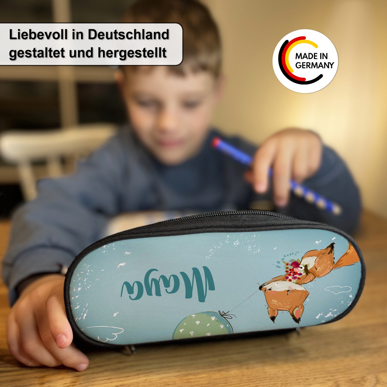 Unikatolo Federmäppchen Fuchs mit Name personalisiert | türkis