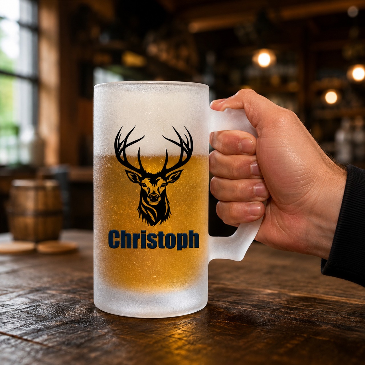 Unikatolo Bierkrug mit Name personalisiert - Hirsch1
