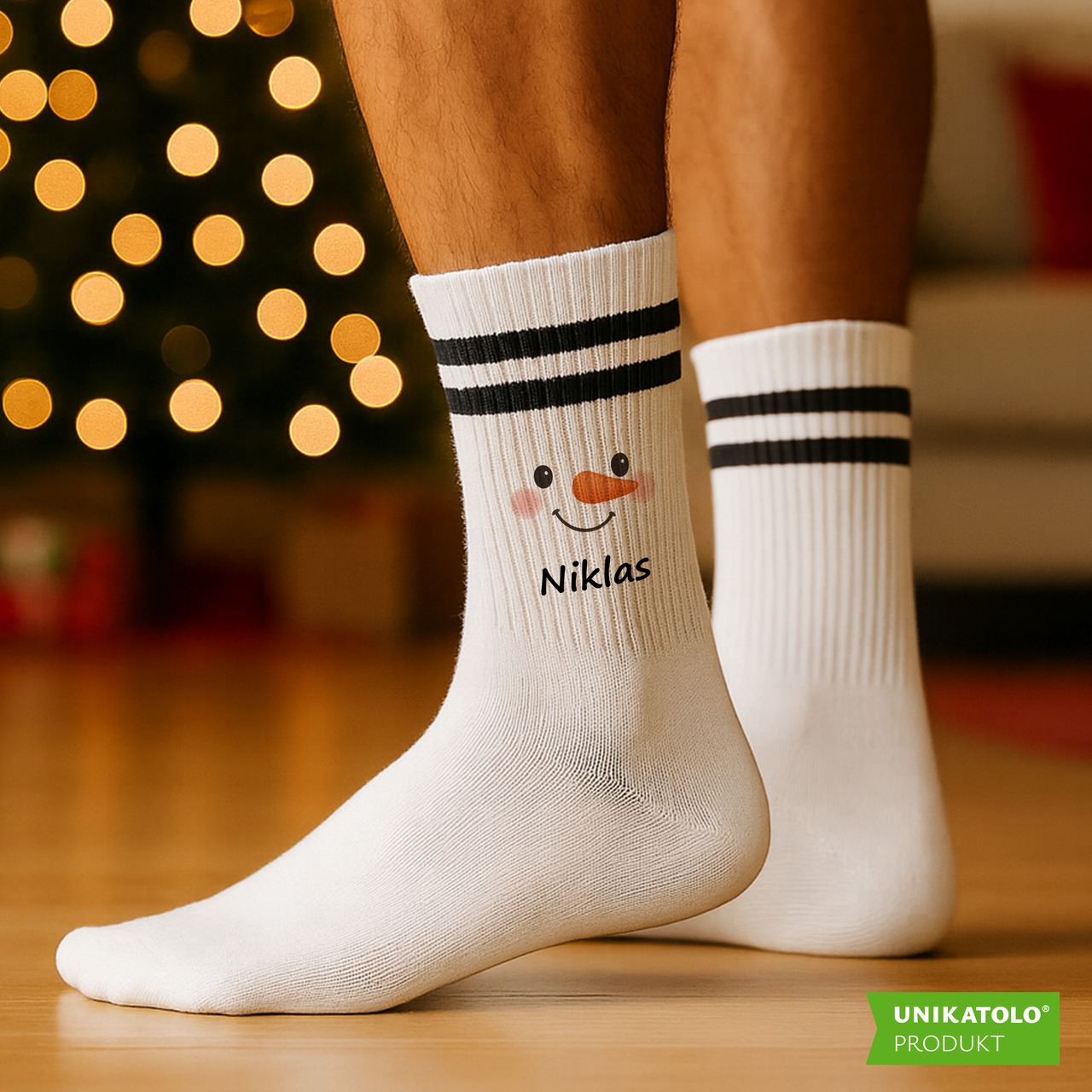 Weihnachtssocken Schneemannsgesicht mit Name