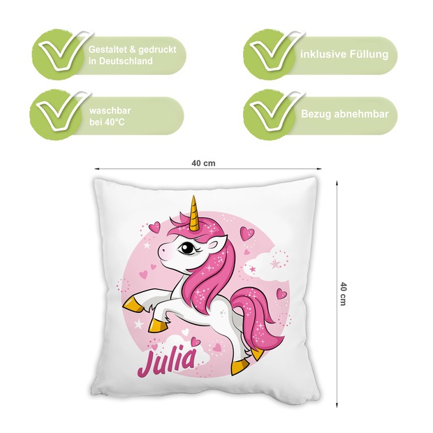 Unikatolo Kissen Motiv Einhorn mit Name personalisiert