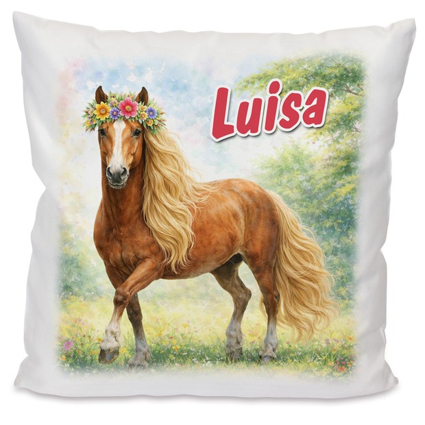 Personalisiertes Kissen mit Pferd und Name bedruckt
