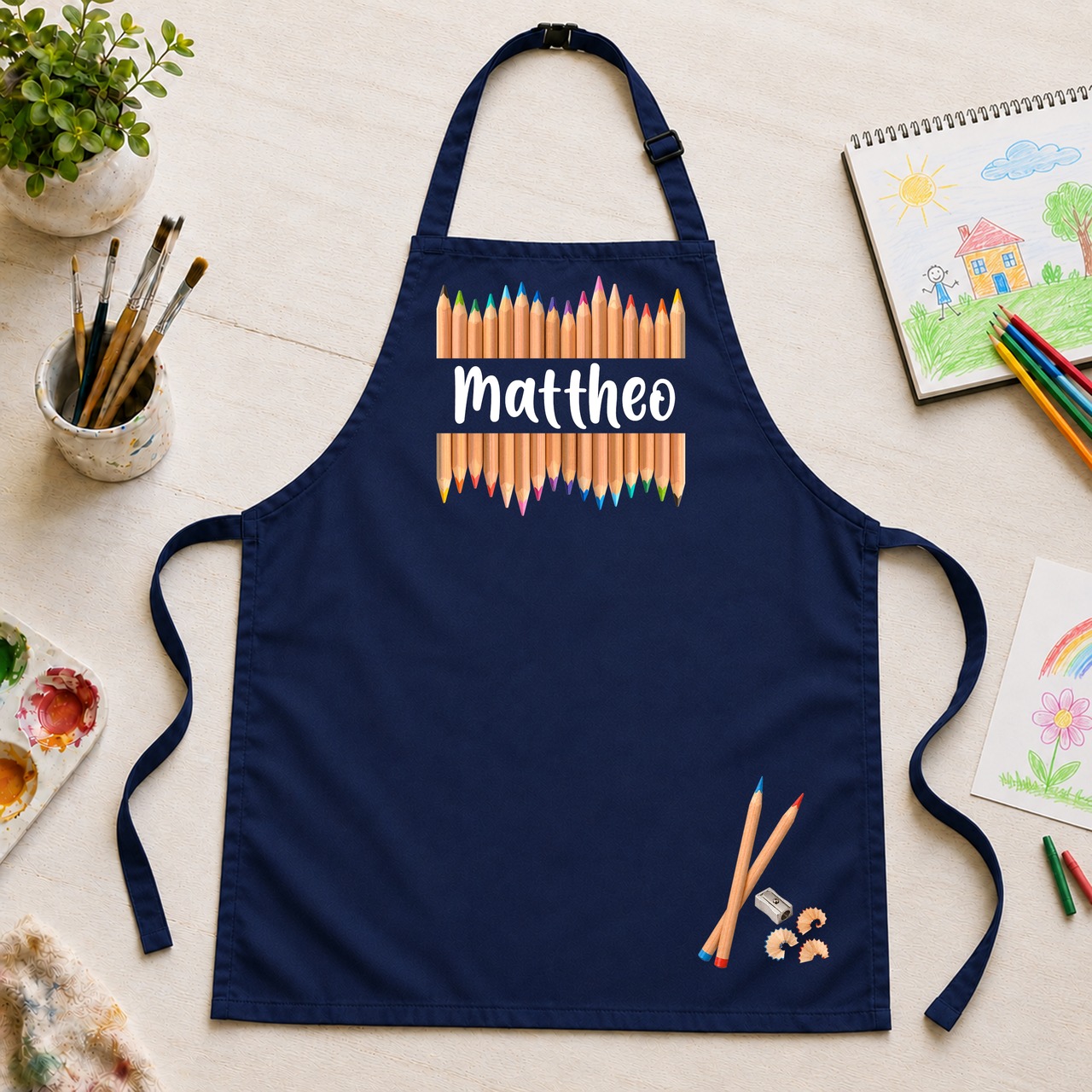 Unikatolo Kinderschürze Buntstifte mit Name personalisiert | NAVY