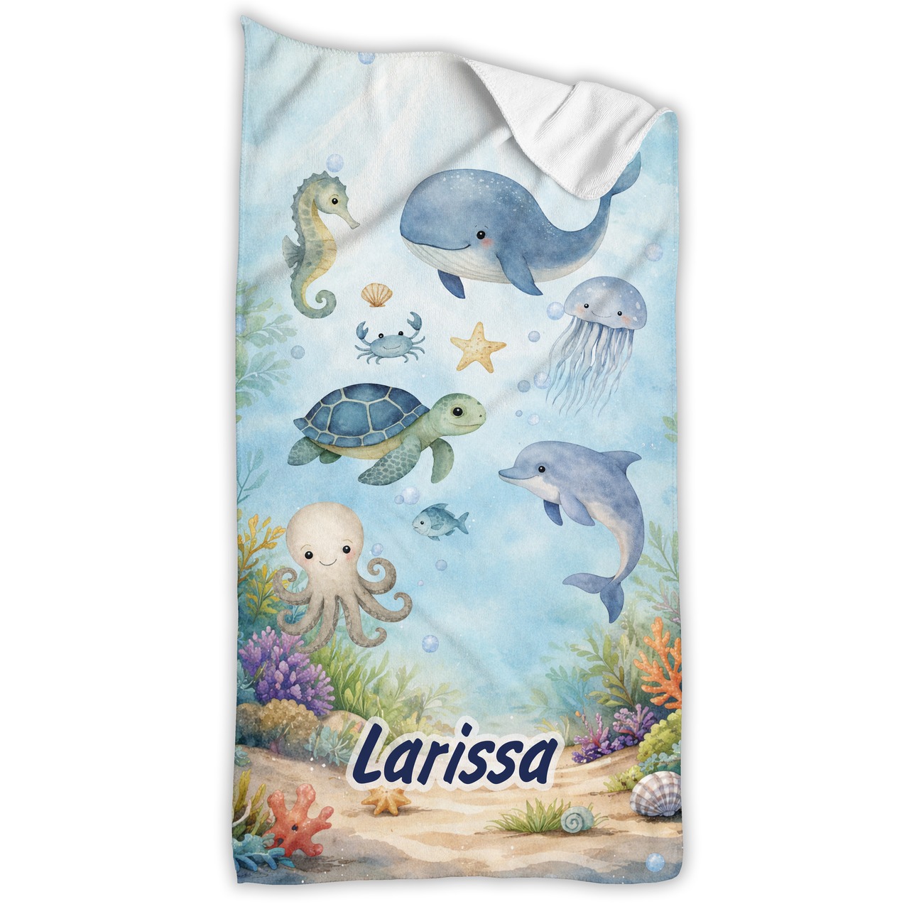 Unikatolo Kinder Handtuch Unterwasserwelt mit Name personalisiert