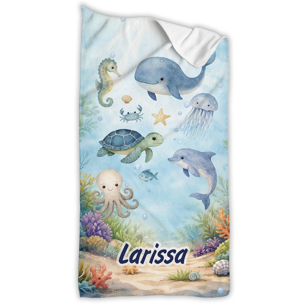 Unikatolo Kinder Handtuch Unterwasserwelt mit Name personalisiert