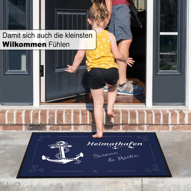 Unikatolo Fußmatte Anker Heimathafen mit Name personalisiert