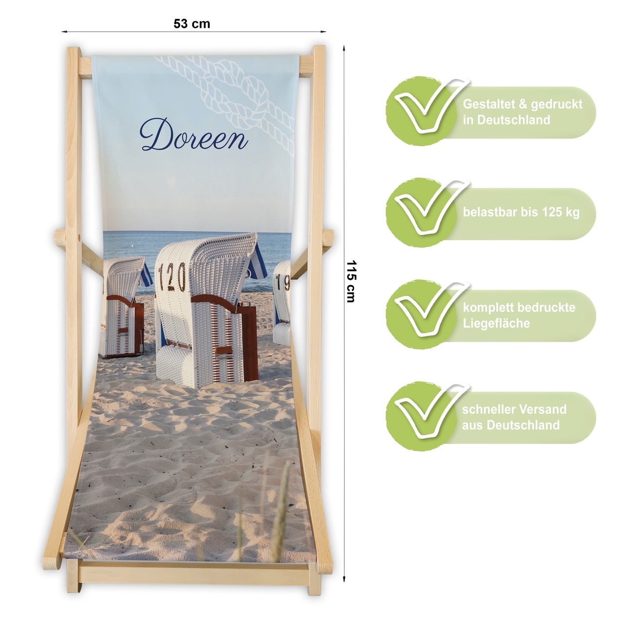 Unikatolo Liegestuhl Strandkorb Name personalisiert