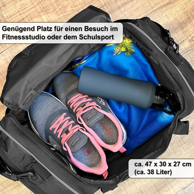 Unikatolo Sporttasche Einhorn mit Name personalisiert | Schwarz