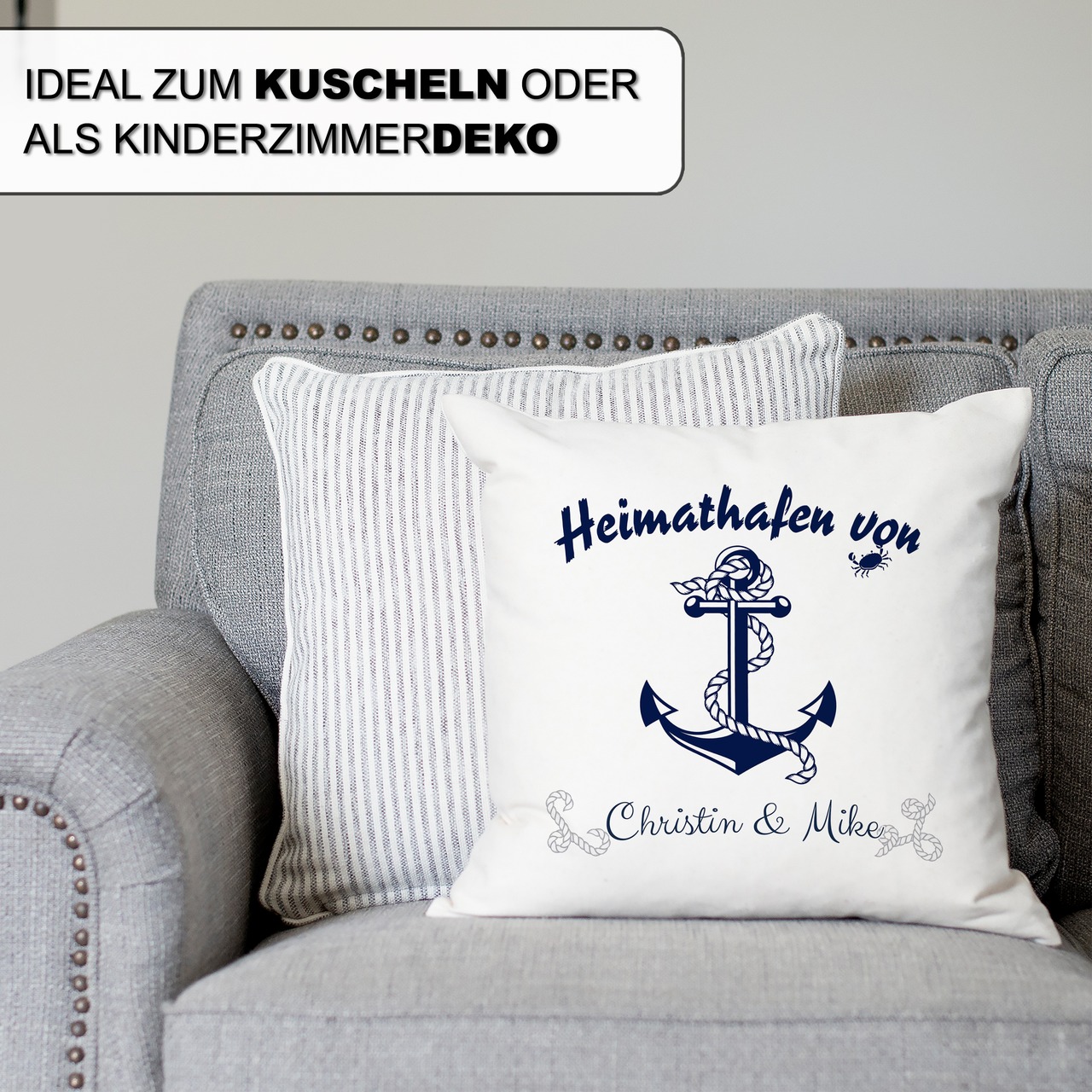 Unikatolo Kissen Motiv Anker mit Name personalisiert