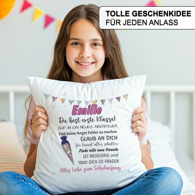 Unikatolo Kissen Schulkind rosa mit Name personalisiert