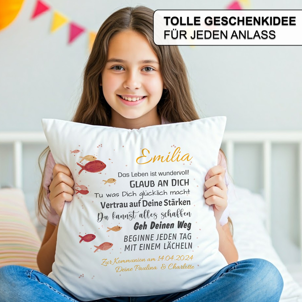 Unikatolo Kissen Konfirmation ORANGE mit Name personalisiert