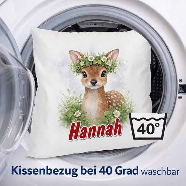 Personalisiertes Kissen mit Reh und Name bedruckt