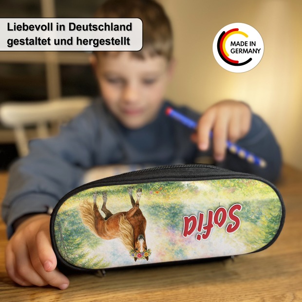 Unikatolo Federmäppchen Pferd mit Name personalisiert pink