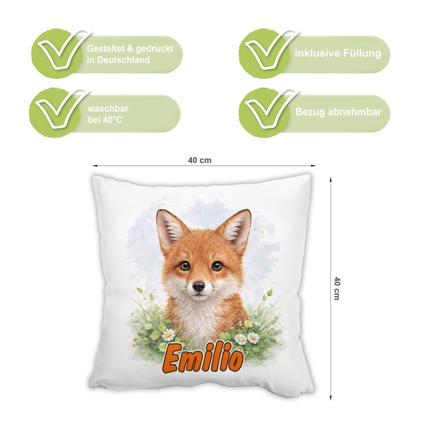 Personalisiertes Kissen mit Fuchs (2) und Name bedruckt