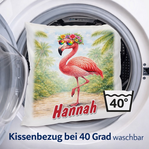 Personalisiertes Kissen mit Flamingo und Name bedruckt