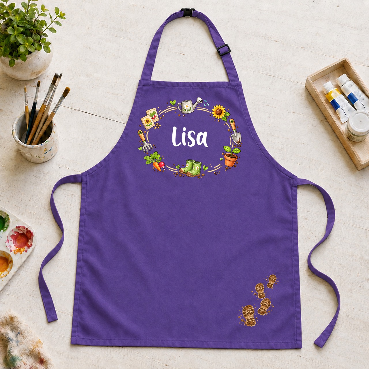 Unikatolo Kinderschürze SCHULGARTEN mit Name personalisiert | LILA