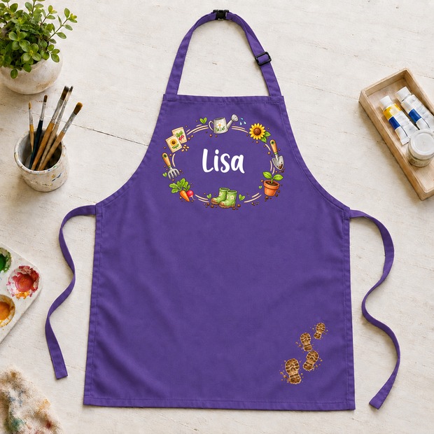 Unikatolo Kinderschürze SCHULGARTEN mit Name personalisiert | LILA