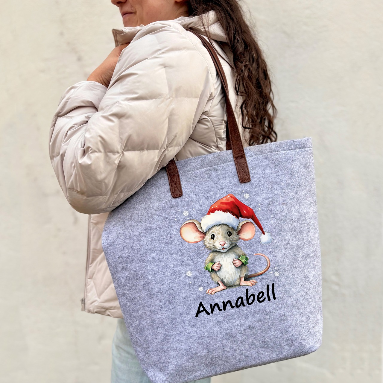 Unikatolo personalisierte Filztasche Maus mit Wunschtext