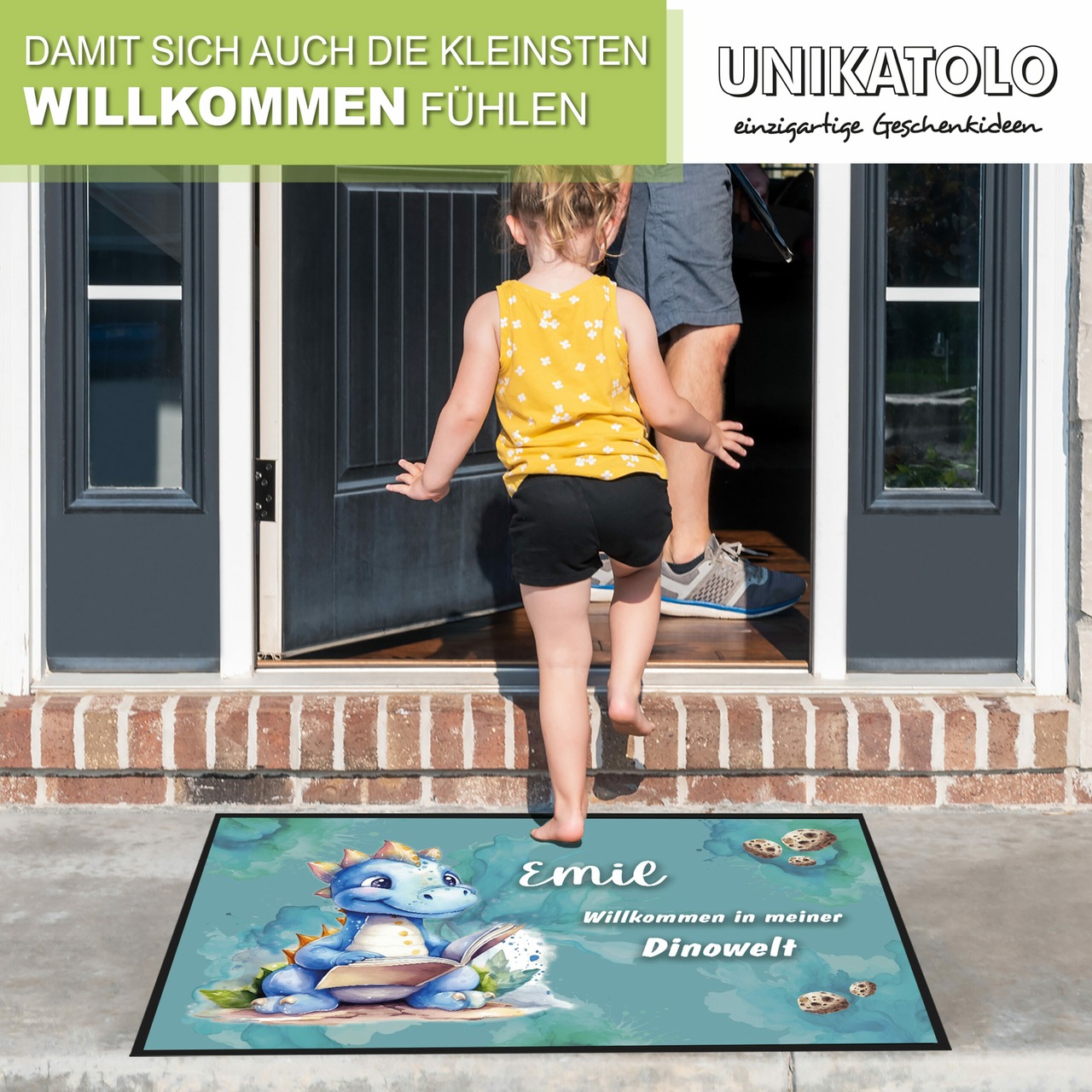 Unikatolo Fußmatte Kinderzimmer Dino mit Name personalisiert