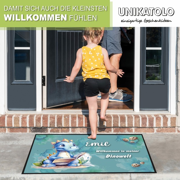 Unikatolo Fußmatte Kinderzimmer Dino mit Name personalisiert