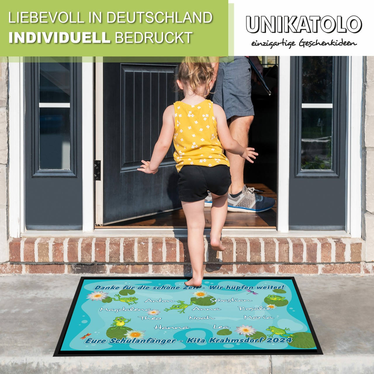 Unikatolo Fußmatte FRÖSCHE Kita Abschied mit Namen