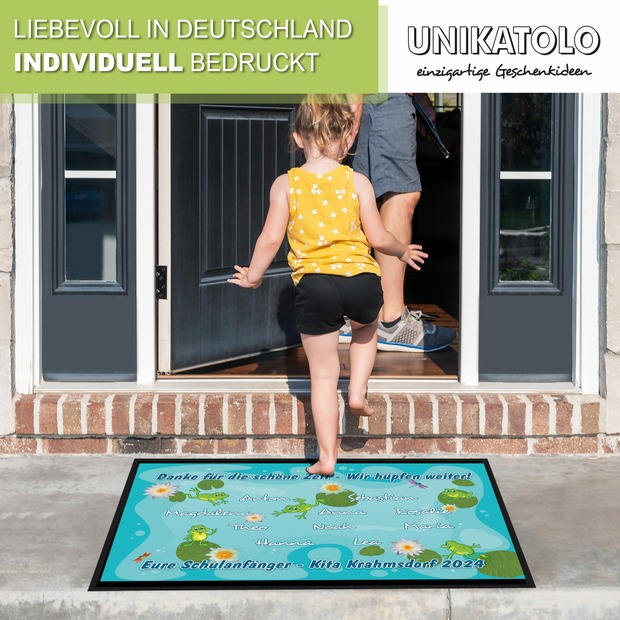 Unikatolo Fußmatte FRÖSCHE Kita Abschied mit Namen
