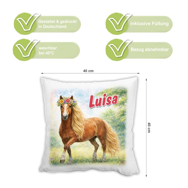 Personalisiertes Kissen mit Pferd und Name bedruckt