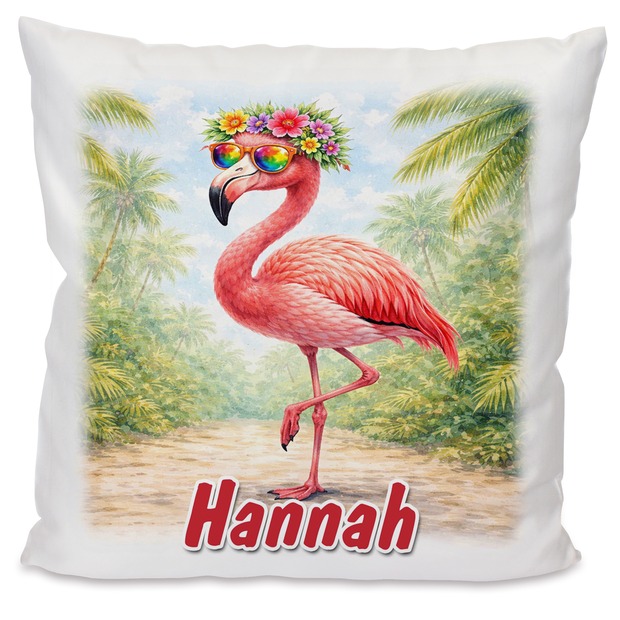 Personalisiertes Kissen mit Flamingo und Name bedruckt