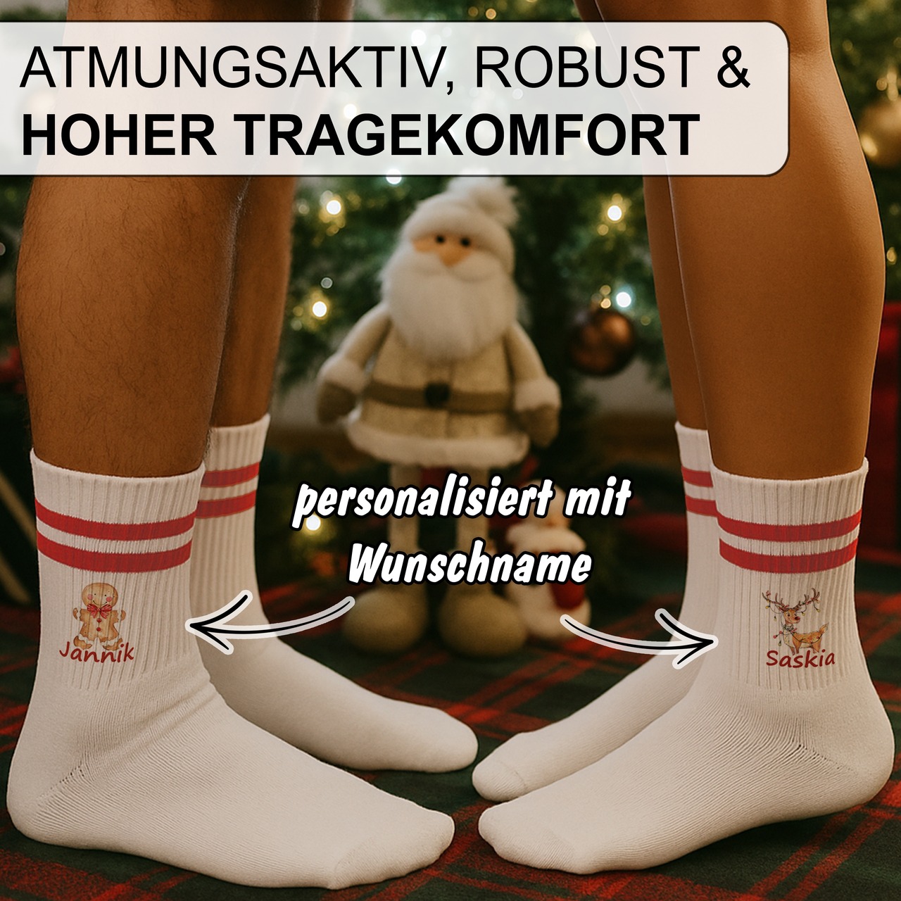 Weihnachtssocken Schneemanngesicht mit Name