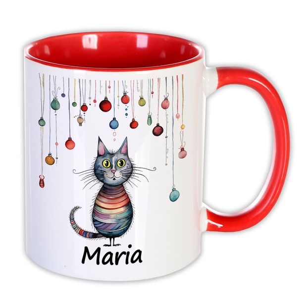 Unikatolo Weihnachtstasse mit Name personalisiert Katze 1