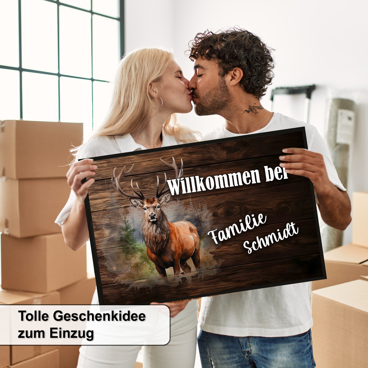 Unikatolo Fußmatte Motiv Hirsch 1 mit Name personalisiert